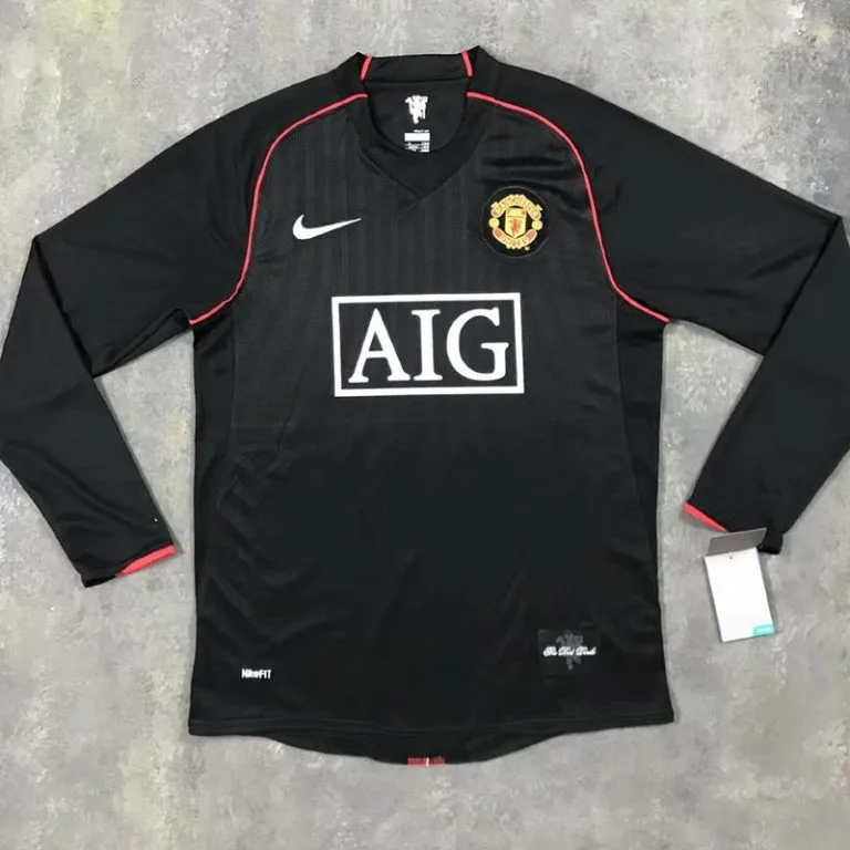 2007-2008 Man Utd - Camiseta RETRO - Suplente - Negro - Manga larga