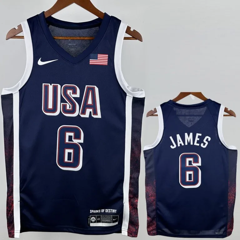 2024 Estados Unidos - Camiseta de Básquet - Azul oscuro - Juegos Olímpicos - James - 6