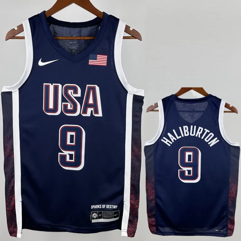 2024 Estados Unidos - Camiseta de Básquet - Azul oscuro - Juegos Olímpicos - Haliburton - 9