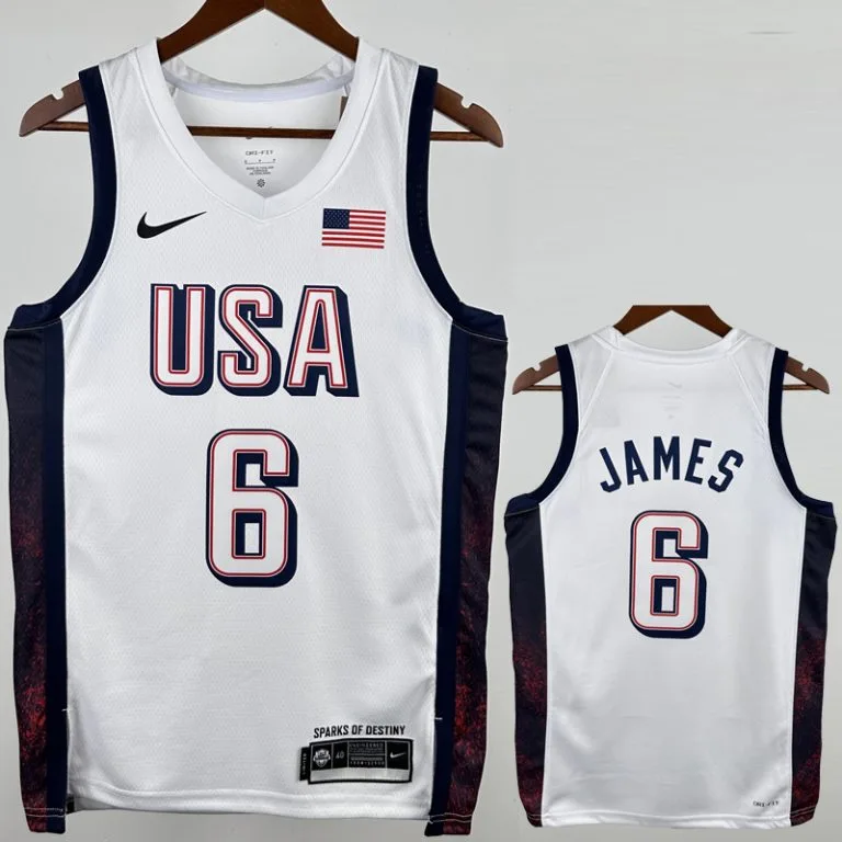 2024 Estados Unidos - Camiseta de Básquet - Blanco - Juegos Olímpicos - James - 6