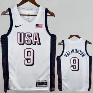 2024 Estados Unidos - Camiseta de Básquet - Blanco - Juegos Olímpicos - Haliburton - 9