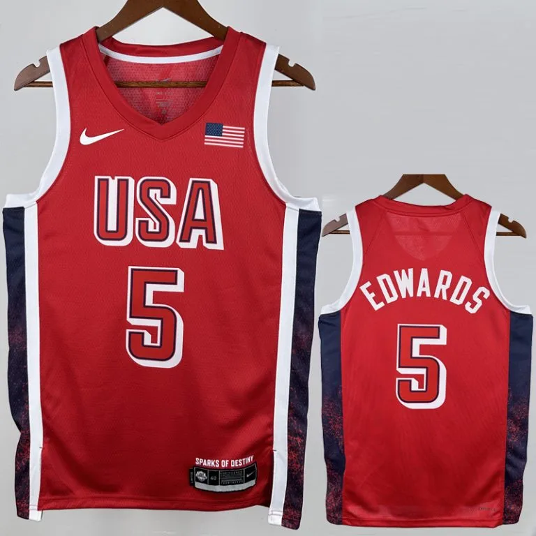 2024 Estados Unidos - Camiseta de Básquet - Rojo - Juegos Olímpicos - Edwards - 5