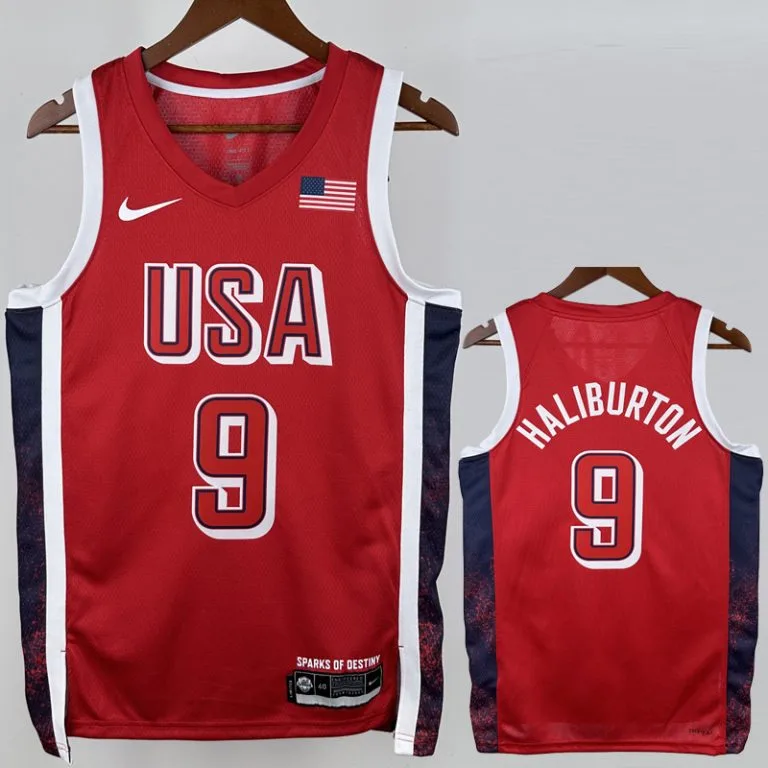2024 Estados Unidos - Camiseta de Básquet - Rojo - Juegos Olímpicos - Haliburton - 9